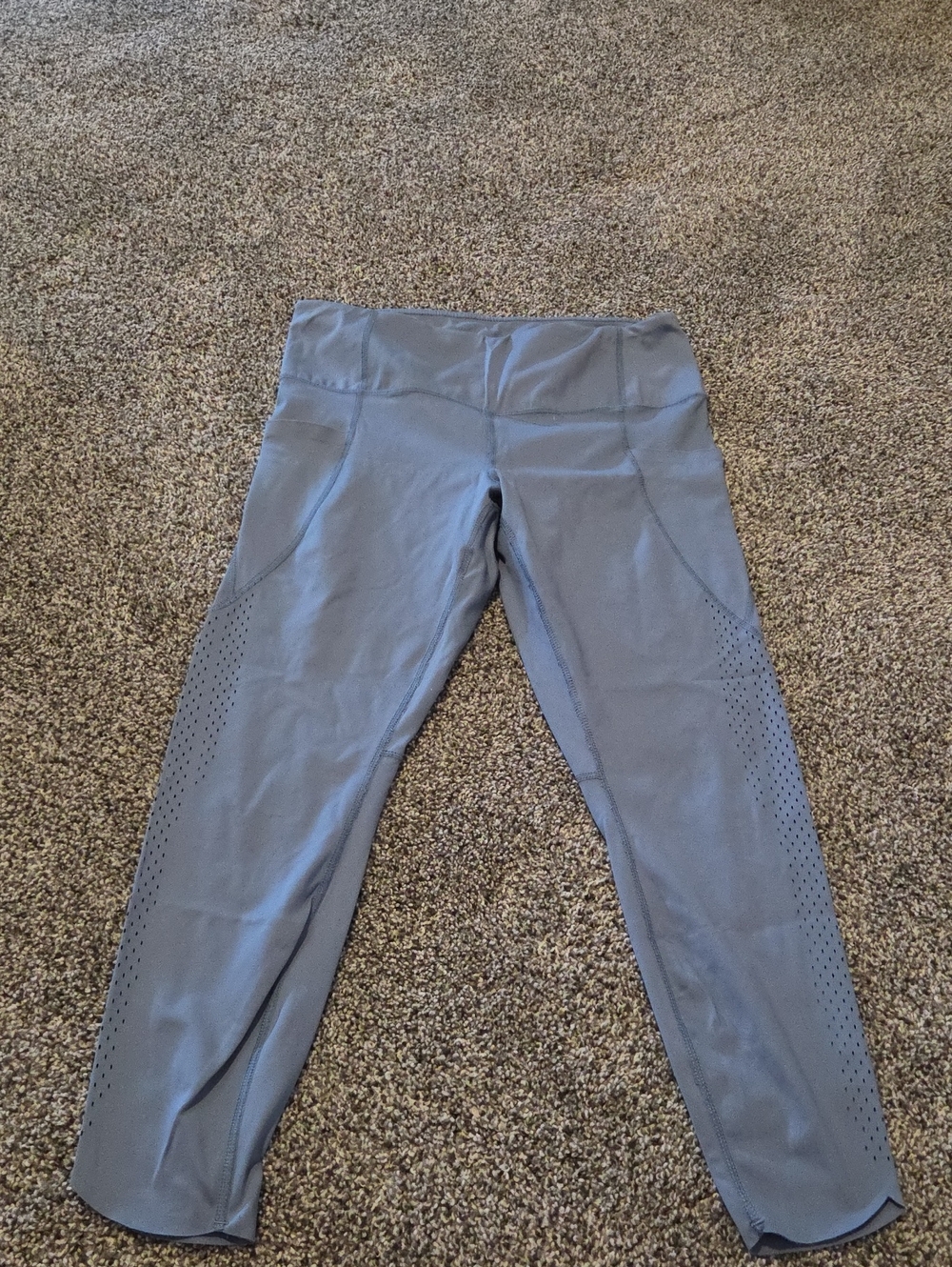 High-Waist Blue Workout Leggings with Perforated Side Panels
